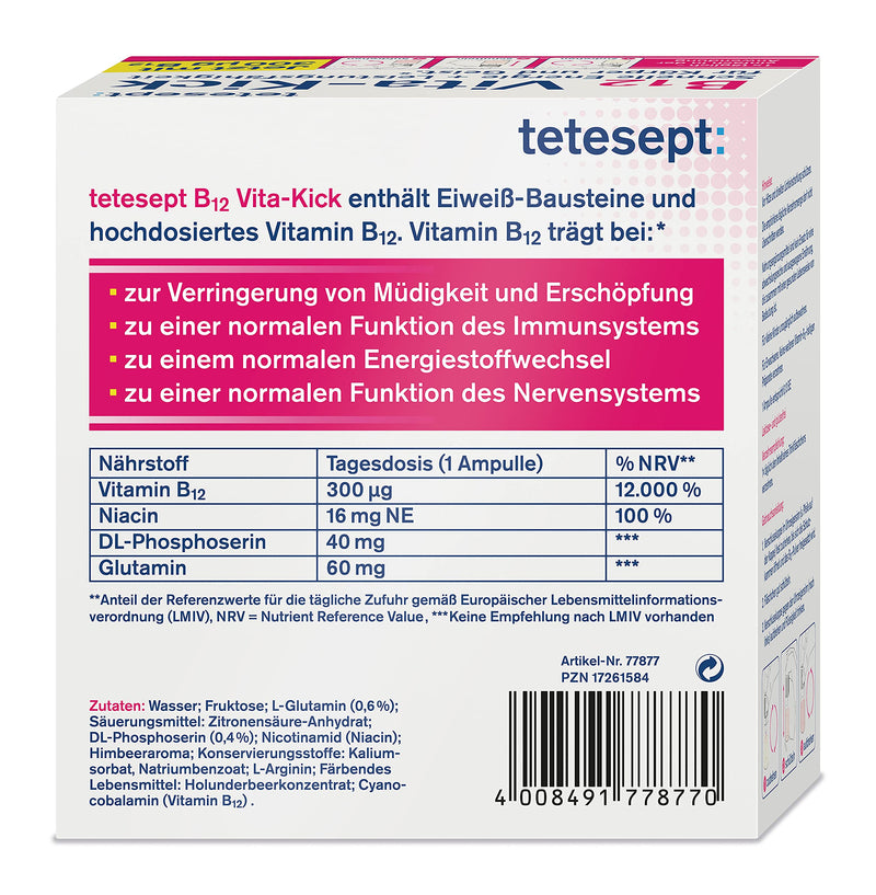 Tetesept B12 Vita-Kick Drinking Pads - Nutritional Supplements For Fast Energy & Performance - Vitamin B12 Ampoules With Protein Building Blocks - Monthly Pack Of 28 Drinking Walls - NewNest Australia