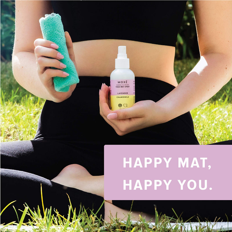 MOXĒ Yoga Mat Cleaner, Lavender Chamomile, Includes Microfiber Cleaning Towel, Helps with Odor & Sweat, No Slippery or Sticky Residue, Non-toxic, Natural, Essential Oils, Plant Based, Made in USA, 4 Ounces - NewNest Australia