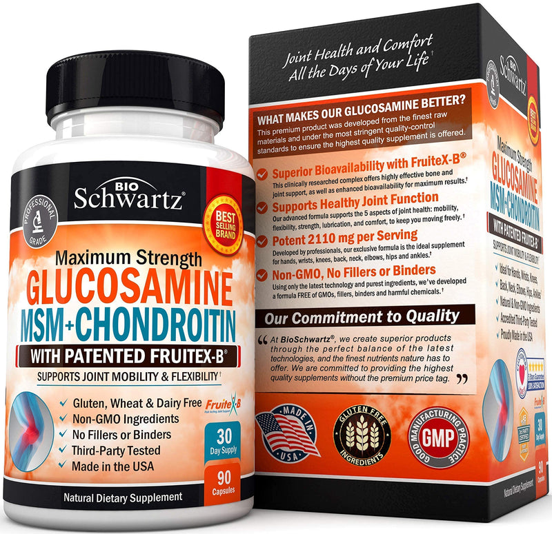 Glucosamine Chondroitin MSM Triple Strength Joint Supplement with Collagen Turmeric Curcumin - Supports Healthy Inflammatory Activity & Joint Hip Back Knees Hands Health for Seniors & Adults - 90Ct - NewNest Australia