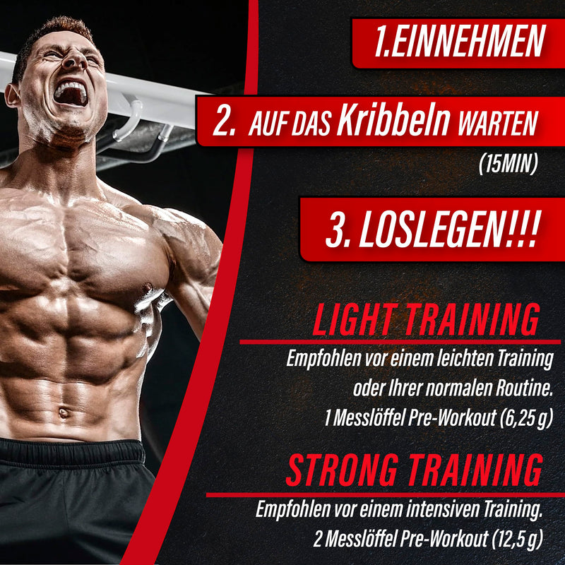 Pre Workout Booster Vitastrong - Booster Pre Workout with Beta Alanine + Caffeine & Taurine + Vitamin B - Preworkout for Extreme Pump - Drink Powder for Energy Drink - NewNest Australia
