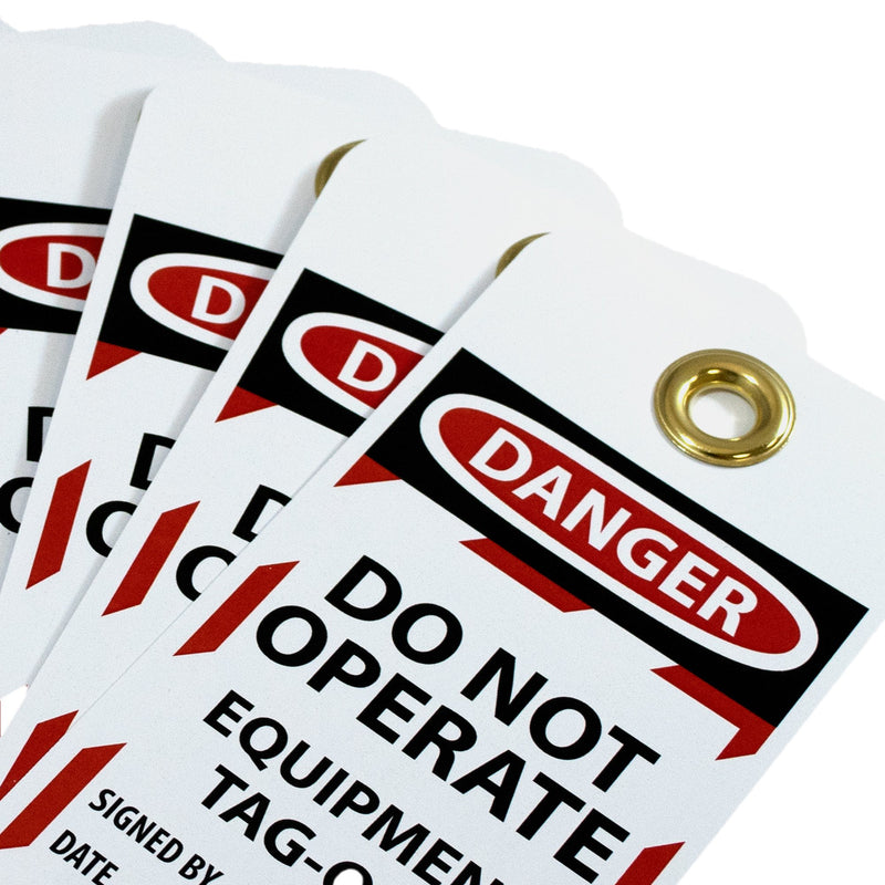 NMC LOTAG13 DANGER DO NOT OPERATE EQUIPMENT TAG-OUT Tag – [Pack of 10] 3 in. x 6 in. Vinyl 2 Side Danger Tag with White/Black Text on Red/White Base - NewNest Australia