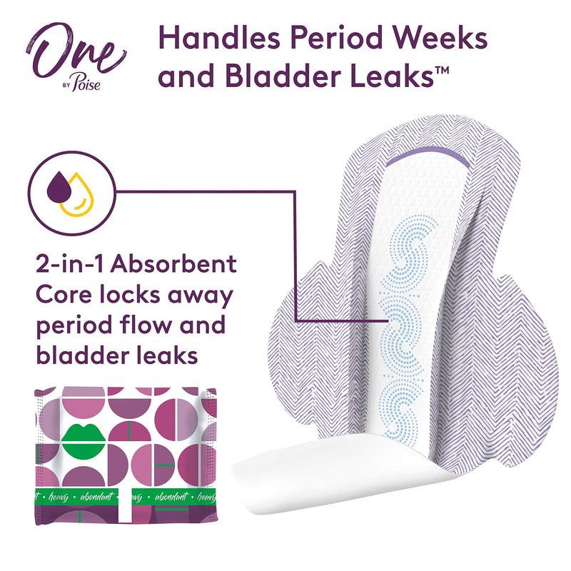 One by Poise Feminine Pads with Wings (2-in-1 Period & Bladder Leakage Pad for Women), Heavy Absorbency, 18 Count Ultra Thin Heavy Pads (18 Count) - NewNest Australia