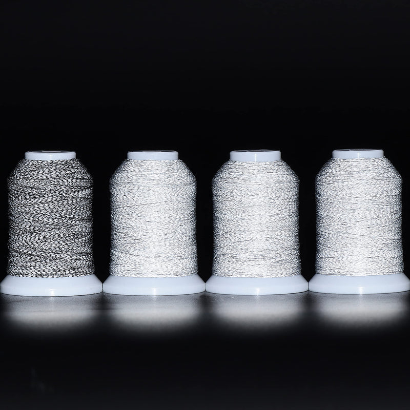 New brothread 4 Spools Reflective Embroidery Machine Thread (3 White +1 Black) 30WT 500M(550Y) Each Spool for Embroidery, Quilting and Sewing - NewNest Australia