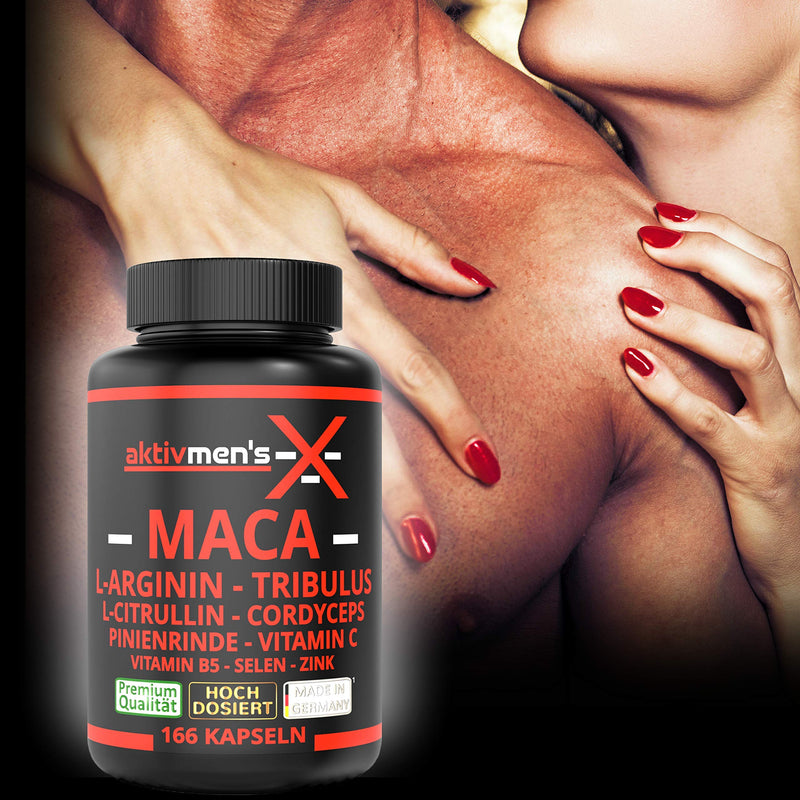 aktivmen's X MACA BLACK - because fun belongs to your life! 166 capsules high dose - maca + L-arginine, L-citrulline, cordyceps, tribulus, pine bark, selenium, vitamin C + B5, zinc, 1 tin (1 x 135.6 g) - NewNest Australia