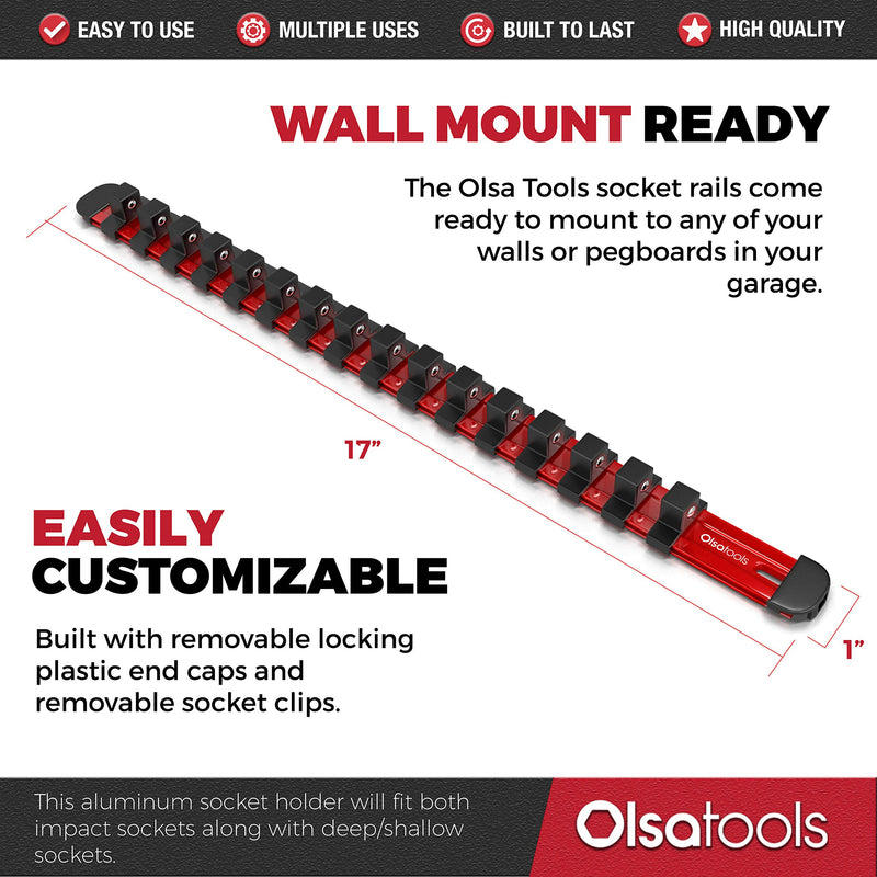 Olsa Tools 1/2-Inch Drive Aluminum Socket Organizer with Locking End Caps | Premium Quality Socket Holder (RED) Red - NewNest Australia