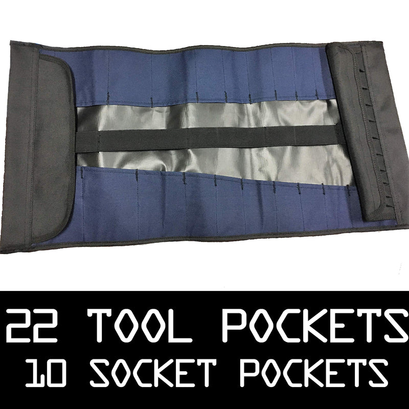 32 Pocket Tool Roll Organizer - Wrench Organizer & Tool Pouch - Wrench Roll Includes Pouches for 10 Sockets - Roll Up Tool Bag for Electrician, HVAC, Plumber, Carpenter or Mechanic - From Rugged Tool - NewNest Australia