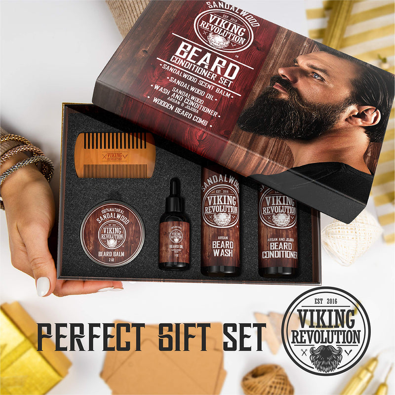 Beard Care Conditioner Men Set - Smooths & Relieves Itching on the Beard - Contains Beard Shampoo, Conditioner, Beard Oil, Balm & Beard Comb - Sandalwood Scent - NewNest Australia