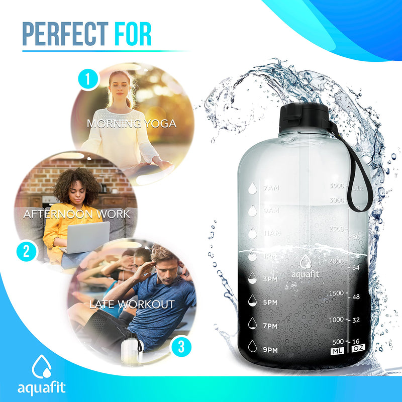 AQUAFIT 1 Gallon Water Bottle with Straw Motivational Water Bottle Big Water Bottle with Straw 1 Gallon Water Bottle Water Jug 1 Gallon Water Jug Daily Water Bottle with Time Marker Bottle Black Fade - NewNest Australia