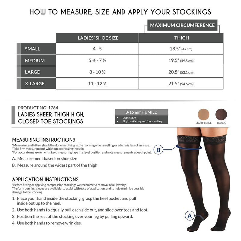 Truform Sheer Compression Stockings, 8-15 mmHg, Women's Thigh High Length, 20 Denier, Beige, Large Large (Pack of 1) - NewNest Australia