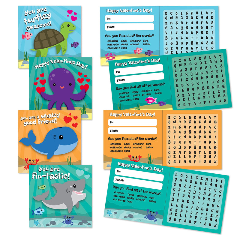 Red Robin Greetings Valentine's Day Cards - Fun Valentine Cards For Kids Sea Life, Word Search Kids Valentines Cards For Boy or Girl (28-Count With Envelopes) - NewNest Australia