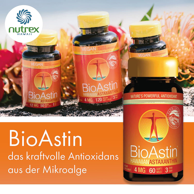 Nutrex Hawaii, BioAstin, Hawaiian Astaxanthin, 4mg, 60 soft capsules, laboratory tested, vitamin E, gluten-free, soy-free, non-GMO - NewNest Australia