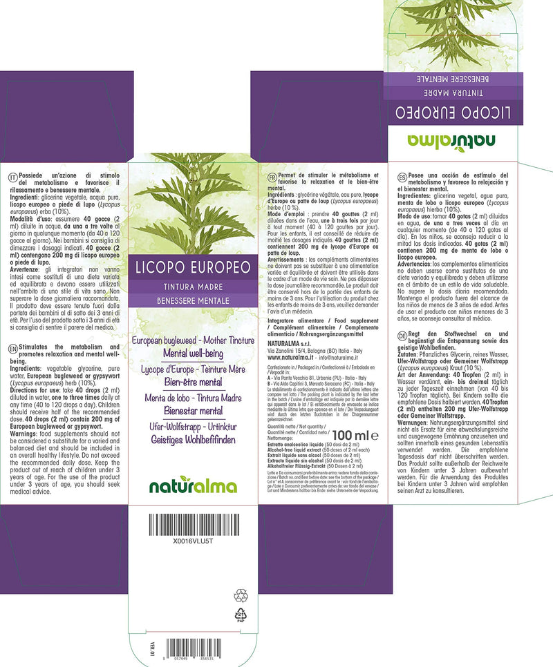 European Bugleweed or Gypsywort (Lycopus europaeus) herb Alcohol-Free Mother Tincture Naturalma | Liquid Extract Drops 100 ml | Food Supplement | Vegan 100 ml (Pack of 1) - NewNest Australia
