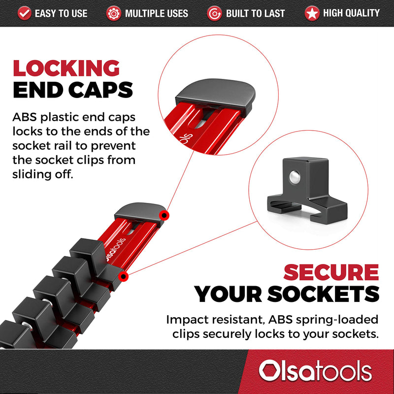 Olsa Tools 1/2-Inch Drive Aluminum Socket Organizer with Locking End Caps | Premium Quality Socket Holder (RED) Red - NewNest Australia