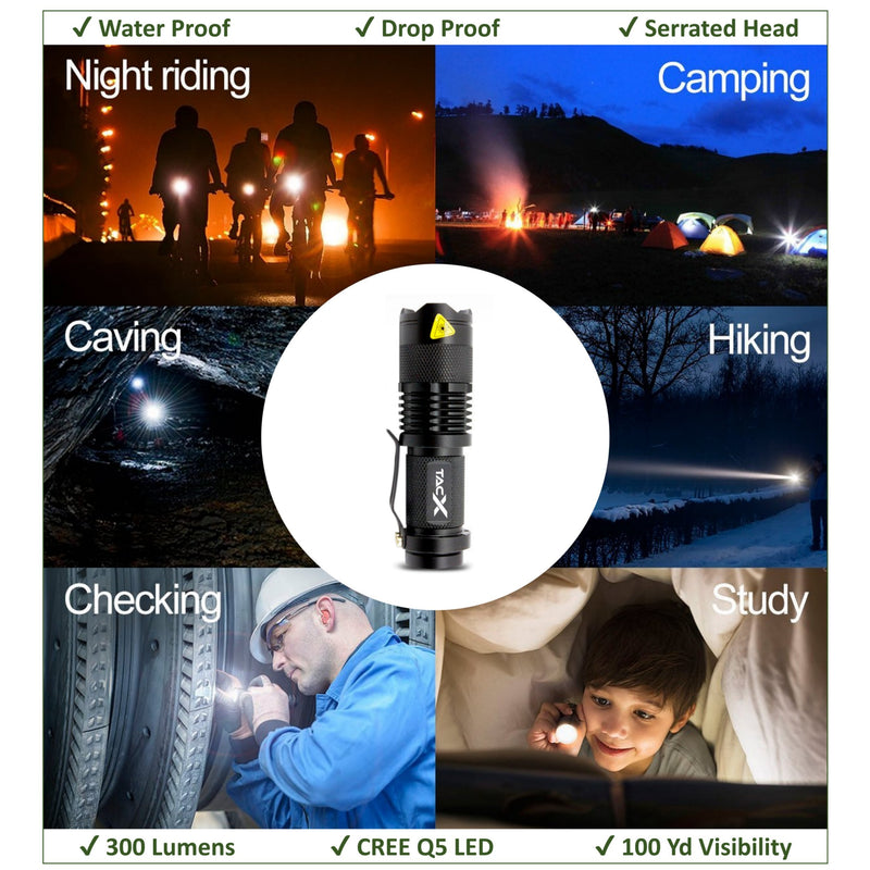 Alpha1 TacLight | 300 Lumen Mini CREE LED Flashlight | Super Bright Handheld Torch Light | Adjustable Zoom | 3 Modes | Drop Proof | Water Resistant | Camping, Hiking, Jogging (1 Pack) 1 Pack - NewNest Australia