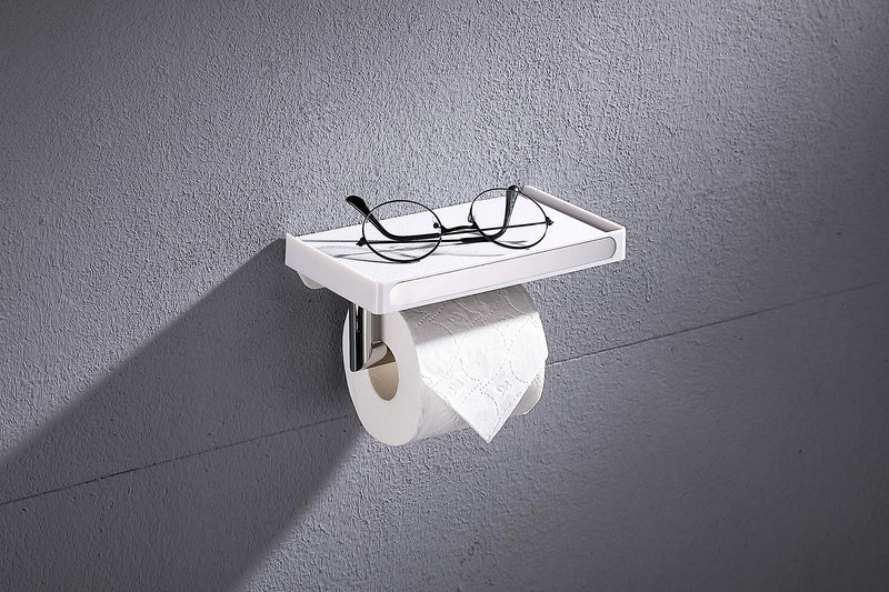 YISMAN Toilet Paper Holder White Bathroom Tissue Roller Hanger with Cell Mobile Phone Shelf Wall Mounted - NewNest Australia