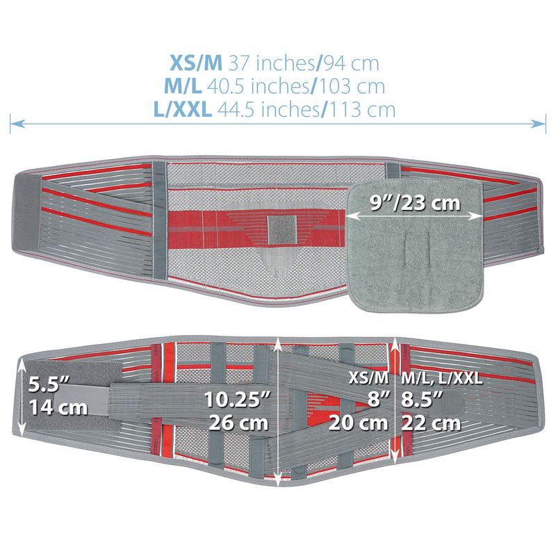 ORTONYX Lumbar Support Belt Lumbosacral Back Brace – Ergonomic Design and Breathable Material - XS/M (Waist 26"-32.2") Gray/Red XS/M (Waist 26"-32.2") Grey / Red - NewNest Australia