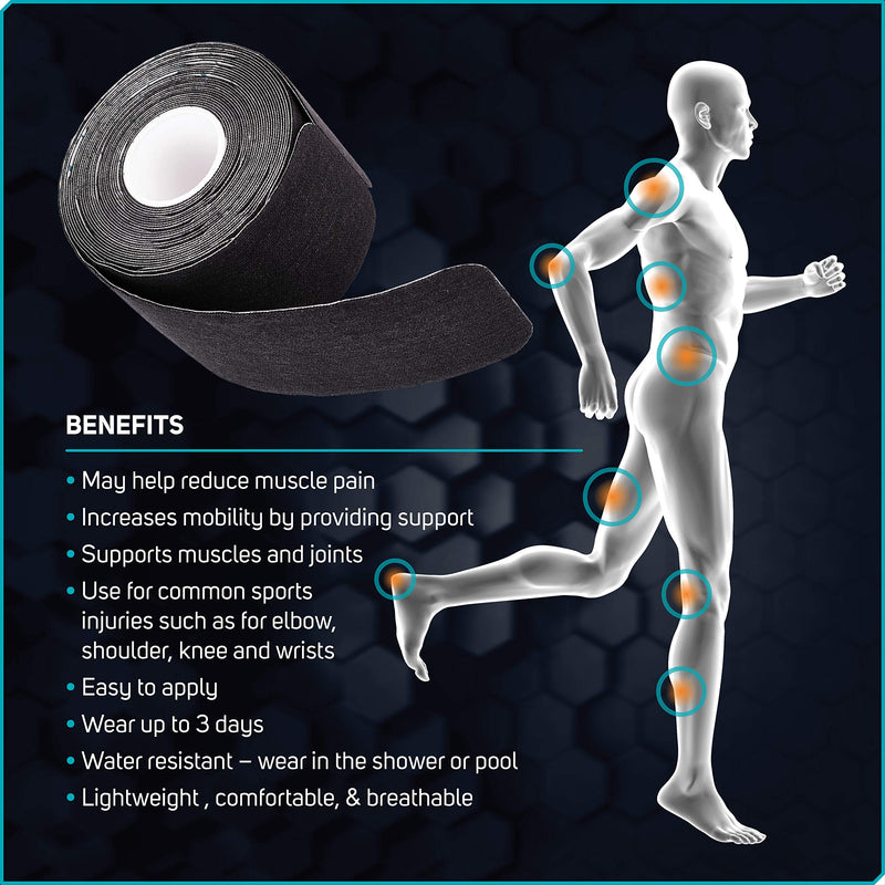 Care Science Waterproof Kinesiology Tape, 40 ct Precut Strips (2 Rolls), Black | Elastic Sports & Weightlifting Tape Supports Muscles & Joints. Water Resistant - NewNest Australia