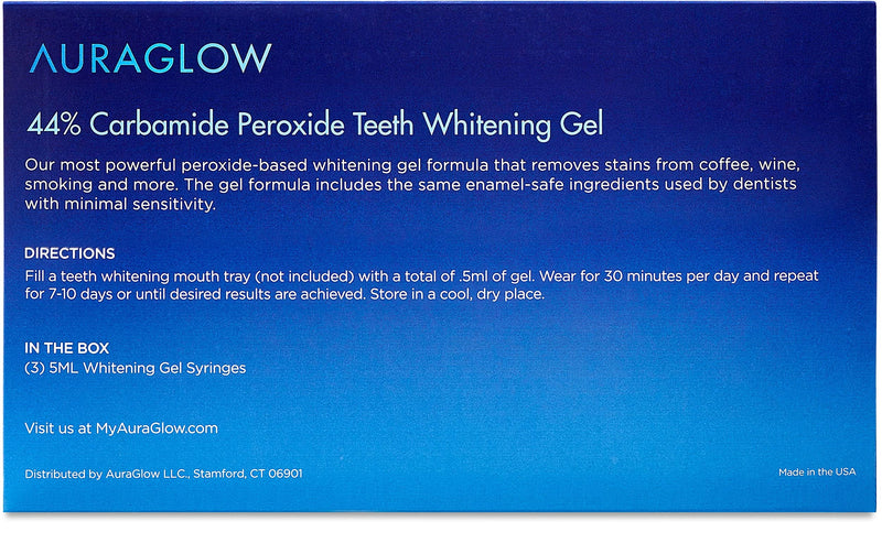 AuraGlow Teeth Whitening Gel Syringe Refill Pack, 44% Carbamide Peroxide, (3X) 5ml Syringes - NewNest Australia