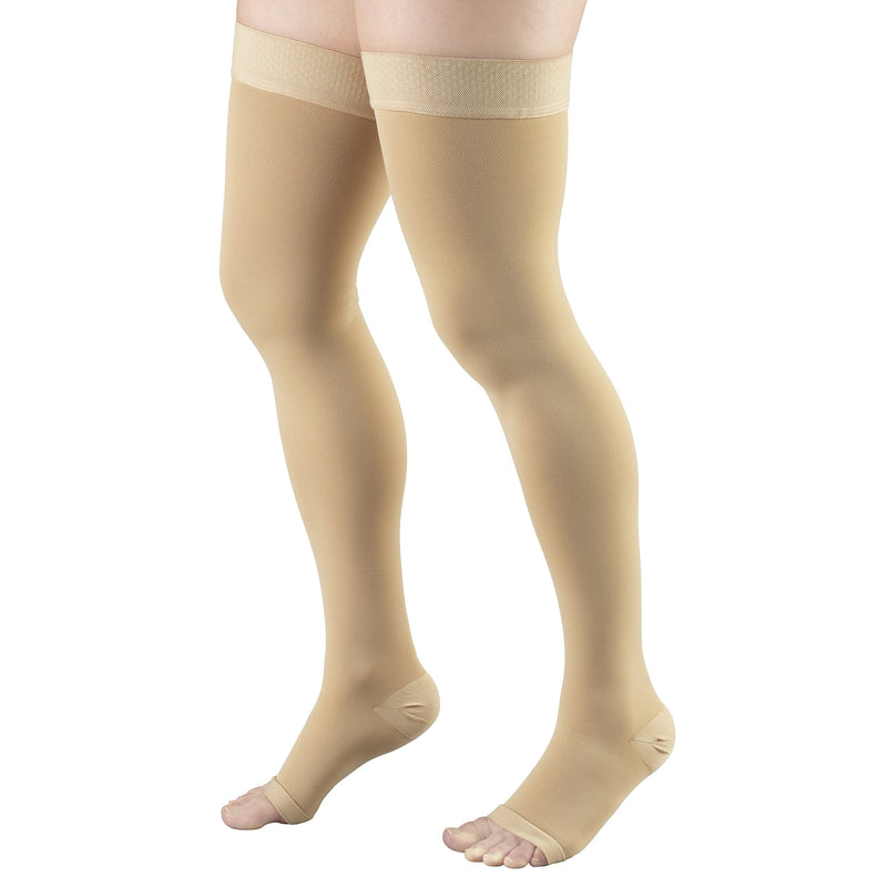 Truform 20-30 mmHg Compression Stockings for Men and Women, Thigh High Length, Dot-Top, Open Toe, Beige, Small Small (Pack of 1) - NewNest Australia