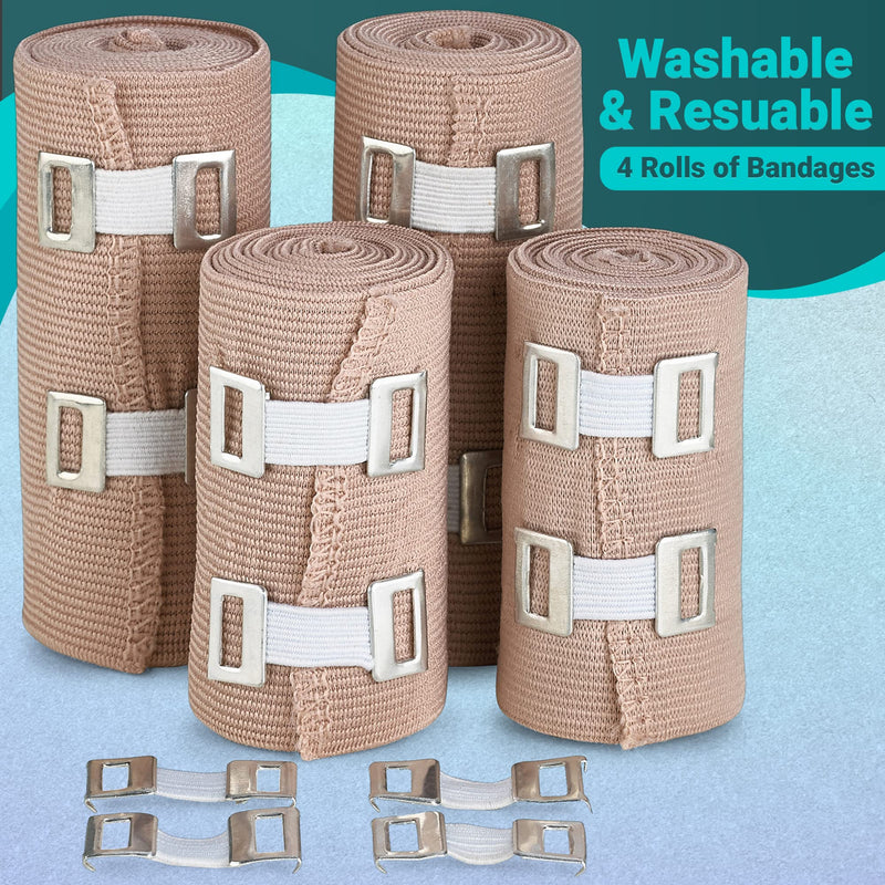 Elastic Compression Bandage - Premium Quality (Set Of 4) With Hooks, Sports Band Rollers For Ankle Wrist Bandages Measurements (2) - 4" X 5Ft (2) - 3" X 5Ft (5Ft) - NewNest Australia