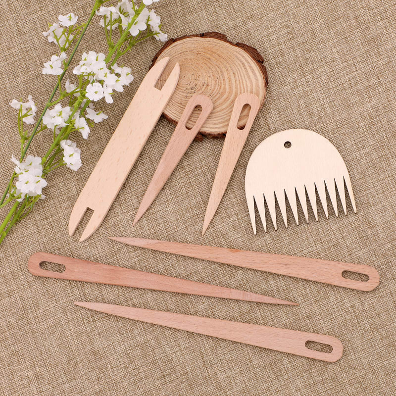 LUTER 7Pcs Wood Hand Loom Stick Set DIY Handcrafts Tools Include 5Pcs Wood Weaving Crochet Needle, 1Pc Wooden Shuttle, 1Pc Wood Weaving Comb for Knitting Crafts - NewNest Australia