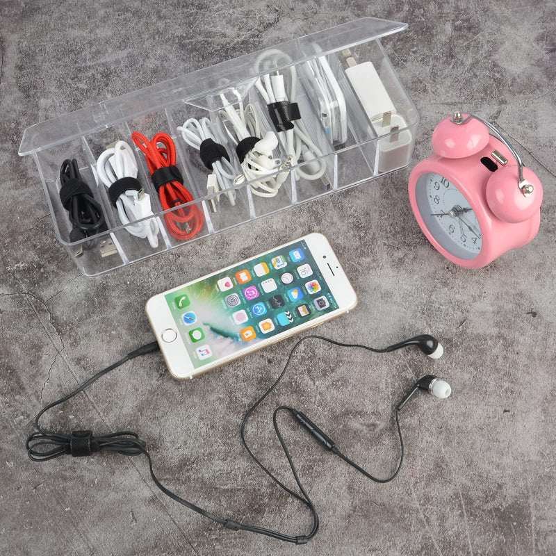 Acrylic Electronics Organizer-8 Sections Clear Cable Storage Bin Box,Cord Management Holder,Desk Storage Accessories with 20 PCS 6 Inch Reusable Fastening Fabric Cable Tie Straps Cord Wraps (With Lid) Box With Lid - NewNest Australia