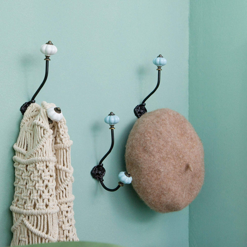 NewNest Australia - NIKKY HOME Set of 2 Vintage Pumpkin Metal Ceramic Wall Coat Hooks, Blue Pale blue 