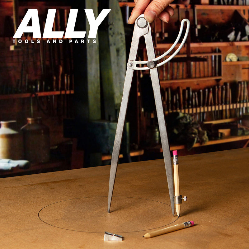 ALLY Tools 12 Inch Precision Wing Divider Scribe Tool/Woodworking Compass with Pencil Holder INCLUDES Two Pencils and Pencil Sharpener Ideal for Drawing Circles, Geometry, Metal, Wood and Leather - NewNest Australia