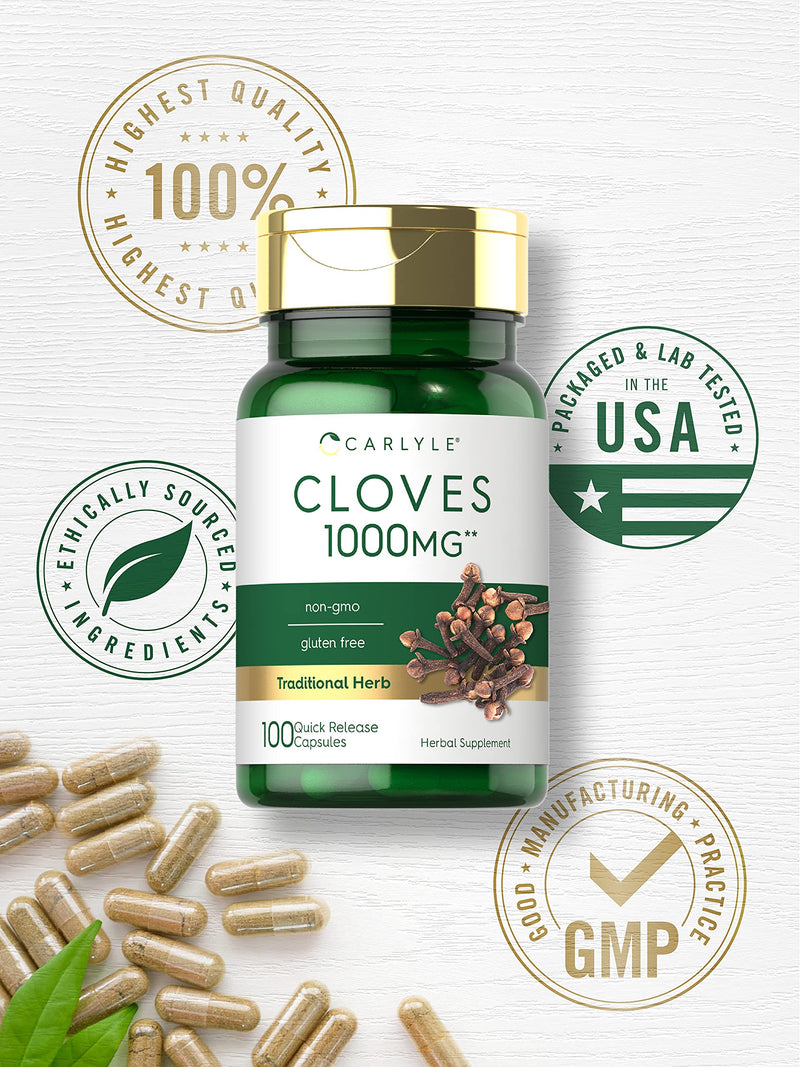 Cloves Supplement | 1000mg | 100 Capsules | Non-GMO, Gluten Free | by Carlyle - NewNest Australia