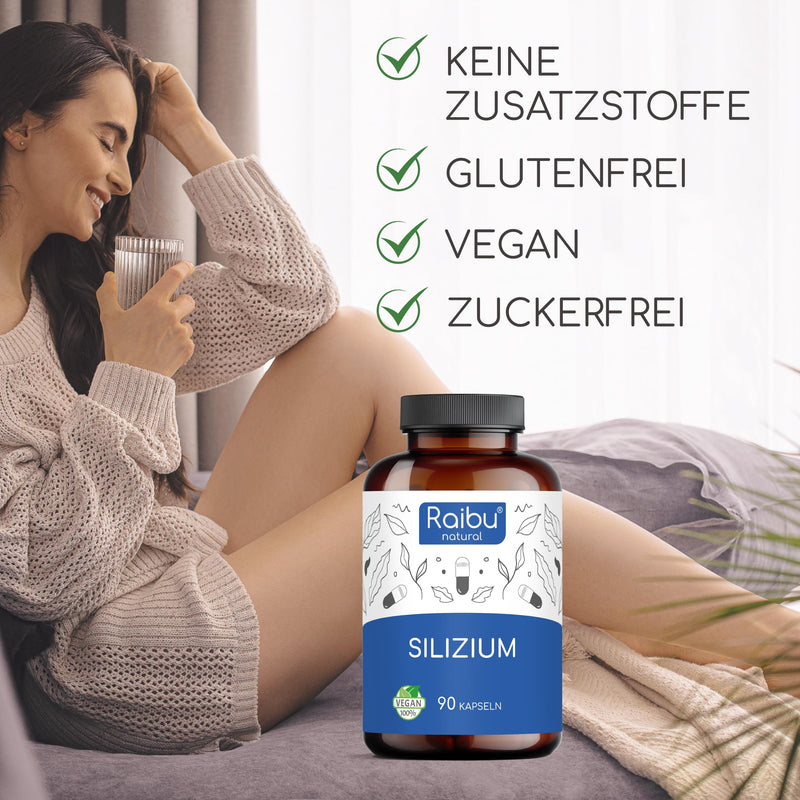 Raibu high-dose silicon capsules - 90 capsules for 3 months - 667mg - high-dose organic silica made from bamboo extract per capsule - no additives, vegan produced in Germany - NewNest Australia