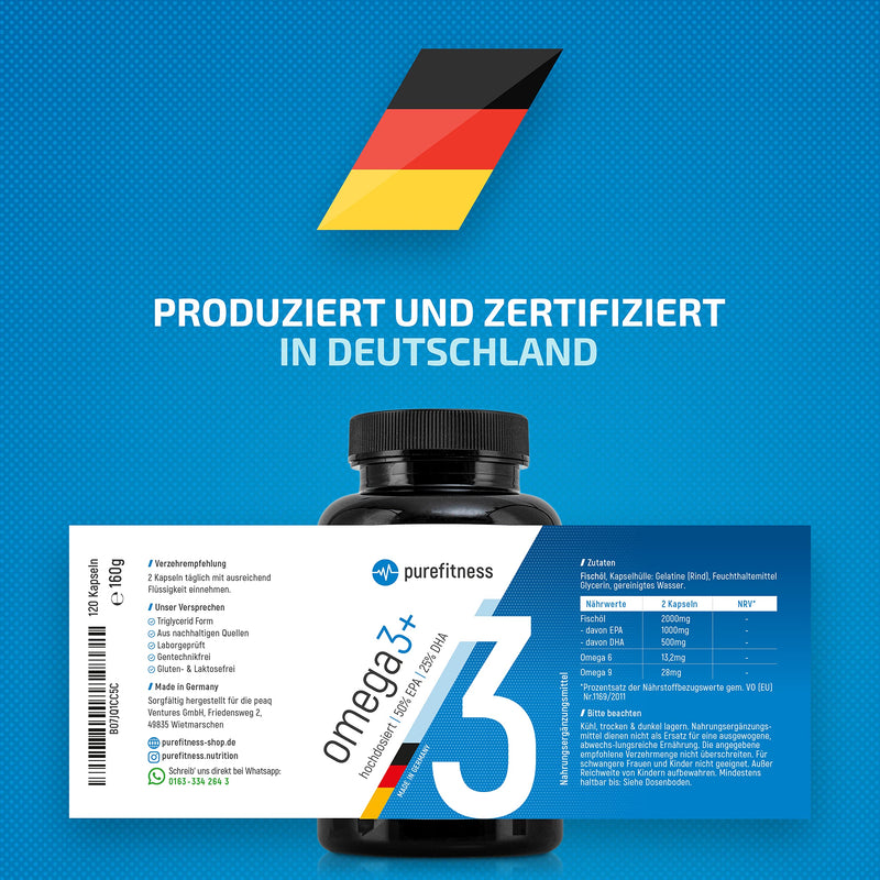 Omega 3+ High Dose 2000 Mg Fish Oil Capsules - Certified Fish Oil - 1000 Mg Epa & 500 Mg Dha - Daily Dose - Premium Quality - Made In Germany - Laboratory Tested - 120 Capsules - NewNest Australia