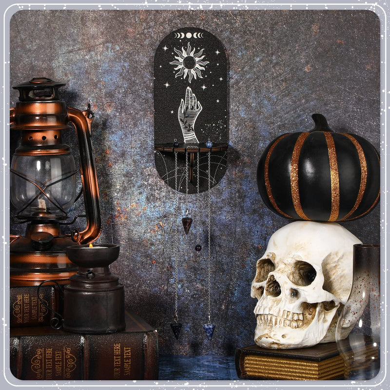 Small Crystal Shelf Black Crystal Display Shelf Magical Boho Hand Moon and Stars Shelf Witch Stuff Wooden Hanging Rustic Crystal Holder Stand with 3 Pieces Crystals Stone for Crystals Essential Oil - NewNest Australia