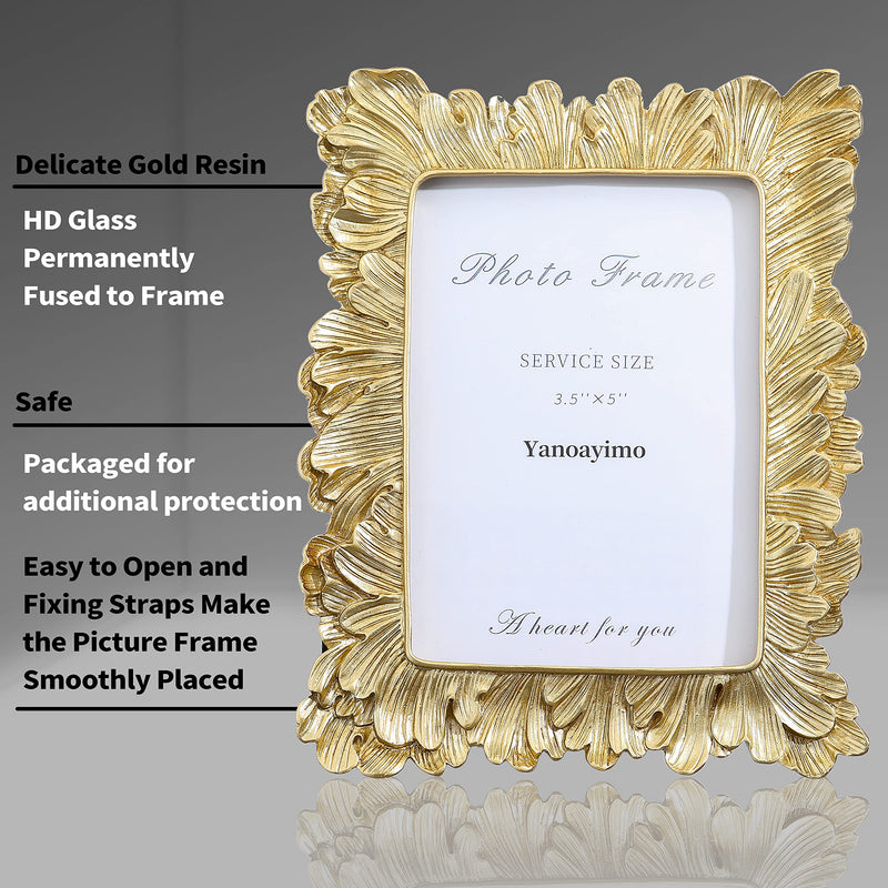 Gold 3.5x5 Vintage Picture Frames ,Yanoayimo Golden High Definition Glass Palm Leaves Elegant Retro European Design ,Antique Picture Frame for Tabletop Stand or Hanging 3.5x5 inch - NewNest Australia