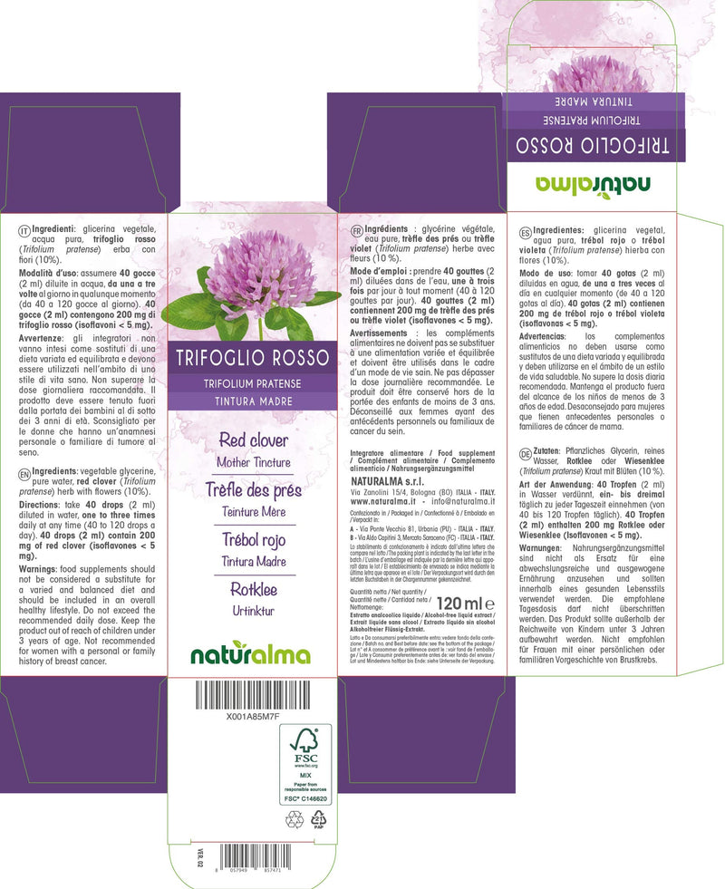 Red Clover (Trifolium pratense) herb with Flowers Alcohol-Free Mother Tincture Naturalma | Liquid Extract Drops 120 ml | Food Supplement | Vegan 120 ml (Pack of 1) - NewNest Australia