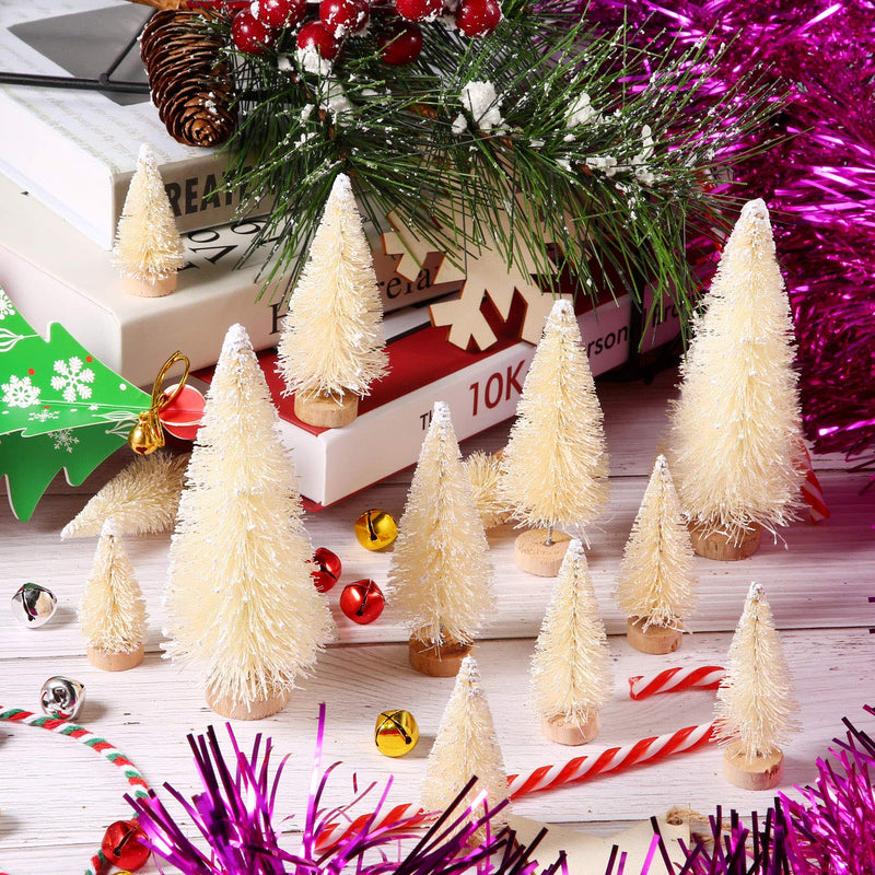 SATINIOR 60 Pieces Artificial Mini Christmas Tree Sisal Snow Trees Bottle Brush Christmas Trees Pine Trees Ornaments with Wooden Base for Christmas Party Home Decoration (4 Sizes, White) 4 Sizes - NewNest Australia