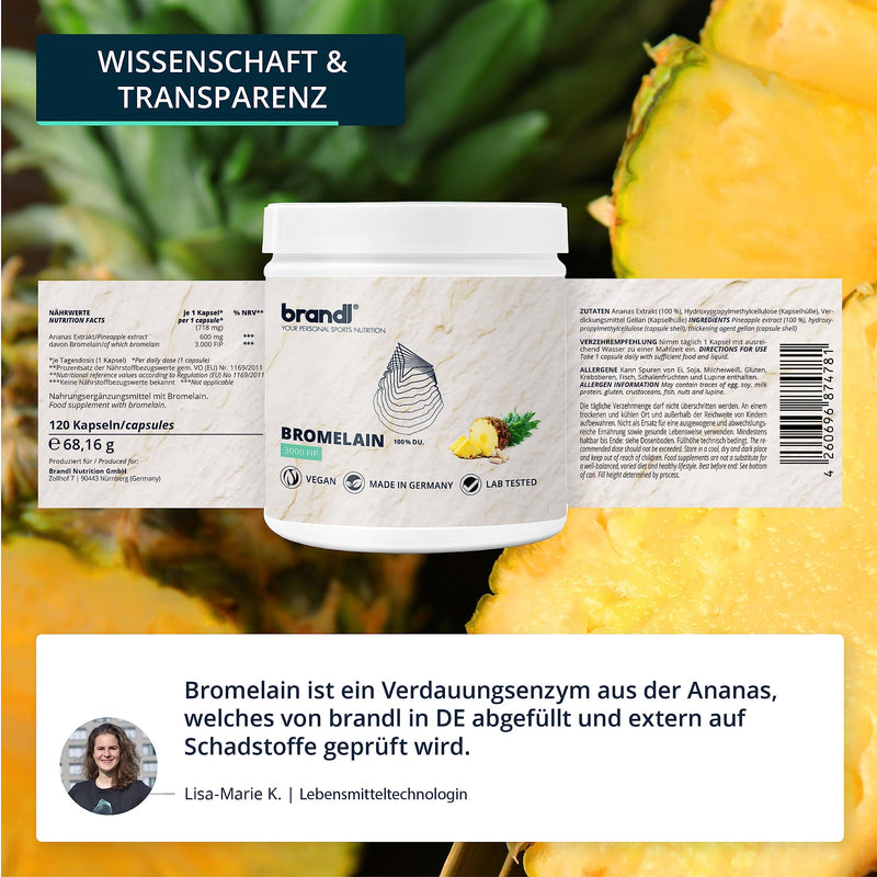Bromelain High Dose Natural Enzymes From Pineapple By Brandl, 3,000 Fip Per Capsule, Also Ideal For Athletes, Pack Of 60 Bromelain Capsules With 600 Mg Pineapple Enzyme Each - NewNest Australia