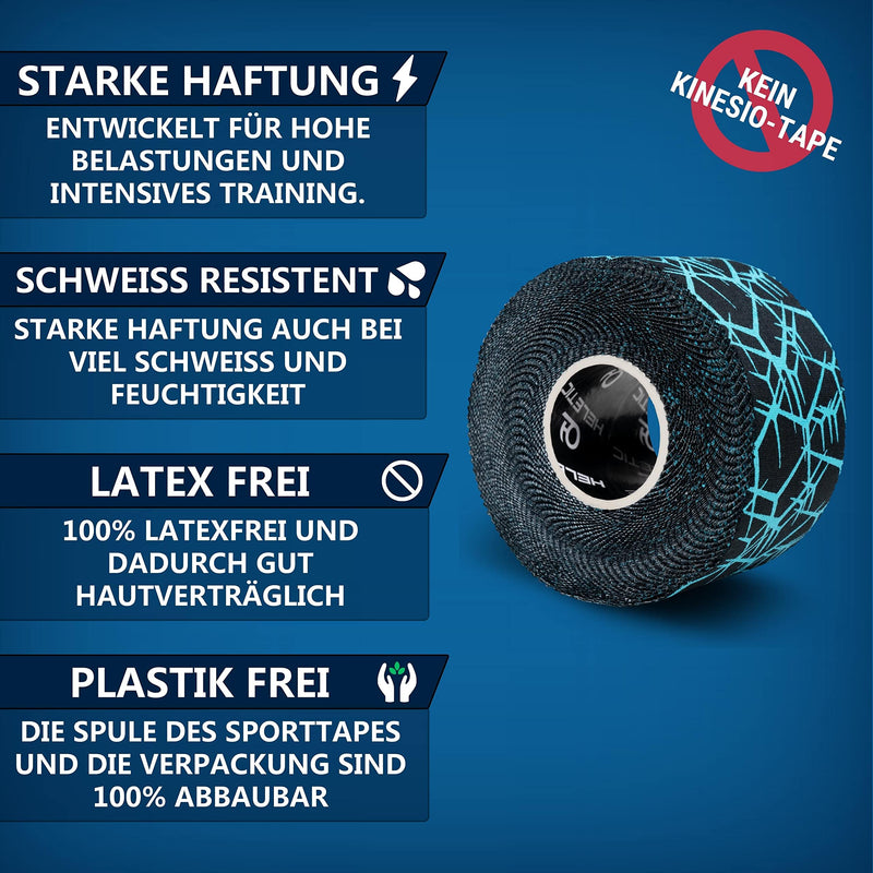HELETIC sports tape 3.8cm x 10m Athlete Edition - inelastic rigid tape with extra strong adhesive power, easy to tear off and water-repellent Blue Matrix (3 rolls) - NewNest Australia