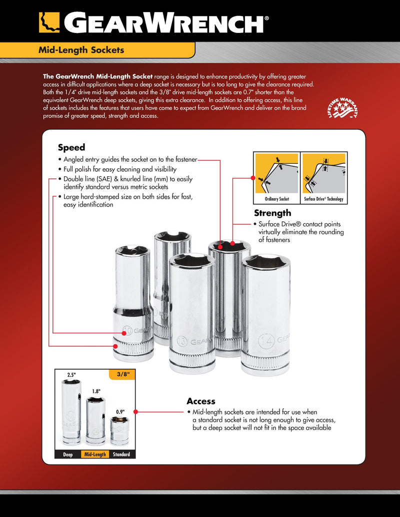 GEARWRENCH 13 Pc. 1/4" Drive 6 Pt. Mid-Length Socket Set, Metric - 80304S - - NewNest Australia