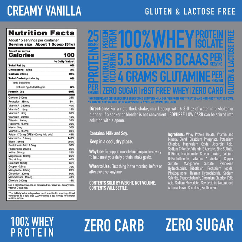Isopure Zero Carb, Vitamin C and Zinc for Immune Support, 25g Protein, Keto Friendly Protein Powder, 100% Whey Protein Isolate, Flavor: Creamy Vanilla, 1 Pound (Packaging May Vary) 1 Pound (Pack of 1) - NewNest Australia