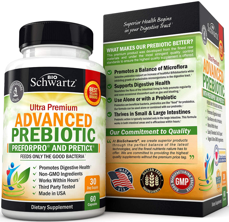 Prebiotics for Advanced Gut Health - Immune System Booster & Dietary Fiber - Fuels Good Bacteria Growth to Promote Digestive Health - Gas Relief & Digestion - Probiotics Support for Men & Women - 60ct 60 Count (Pack of 1) - NewNest Australia