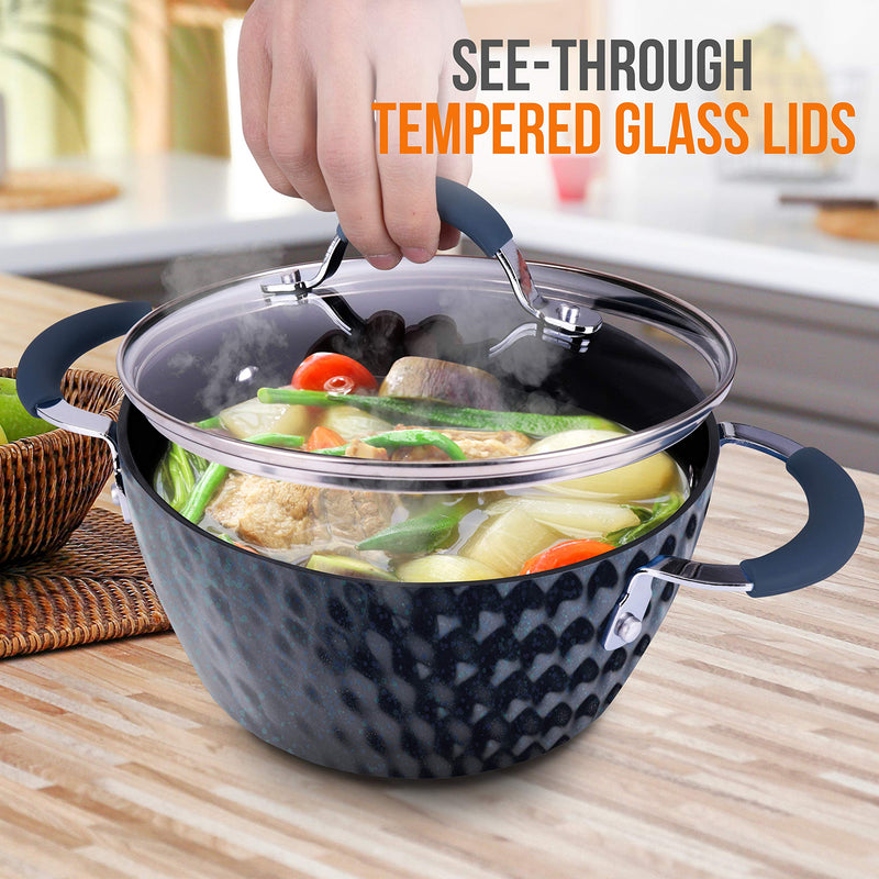 Durable Non-Stick Dutch Oven Pot - High-Qualified Kitchen Cookware with See-Through Tempered Glass Lids, 3.6 Quarts, Works with Model: NCCW11DS), One size, Blue - NutriChef PRTNCCW11DSDOP - NewNest Australia