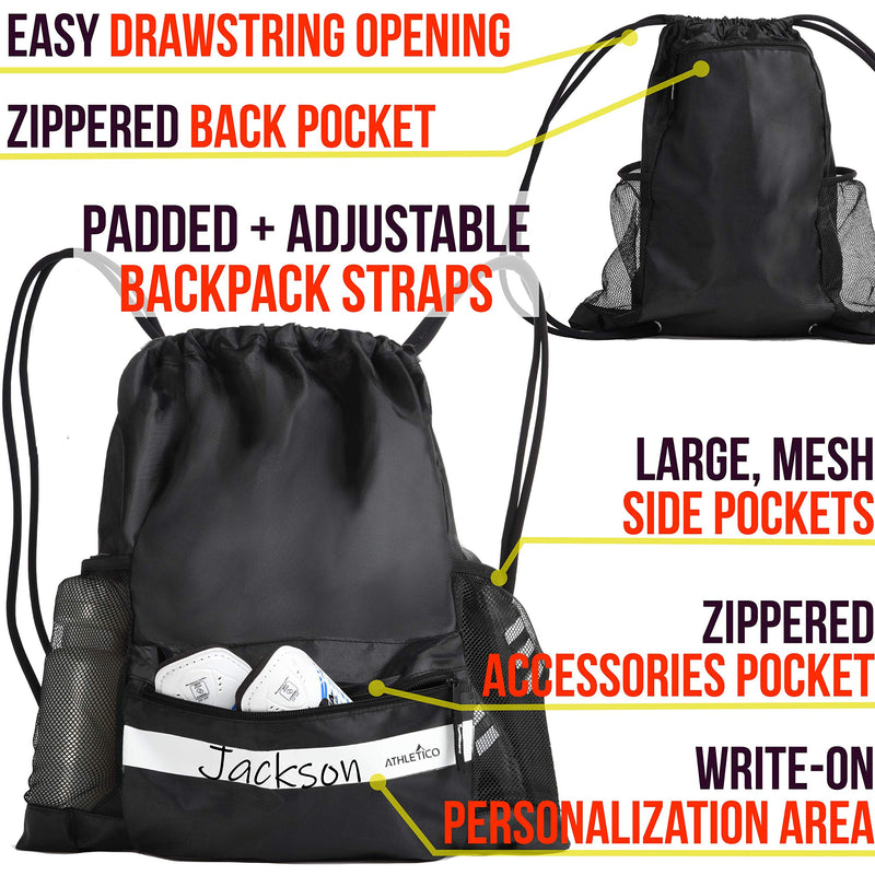 Athletico Drawstring Soccer Bag - Soccer Backpack for Boys or Girls Can Also Carry Basketball or Volleyball Black - NewNest Australia