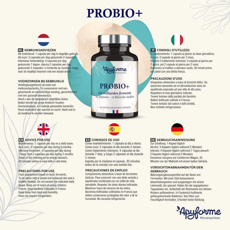Apyforme - Probiotics Intestinal Cleansing - 60 Billion CFU/Day - 10 Exclusive Strains Including Lactobacillus - 60 Enteric-Coated Capsules - NewNest Australia