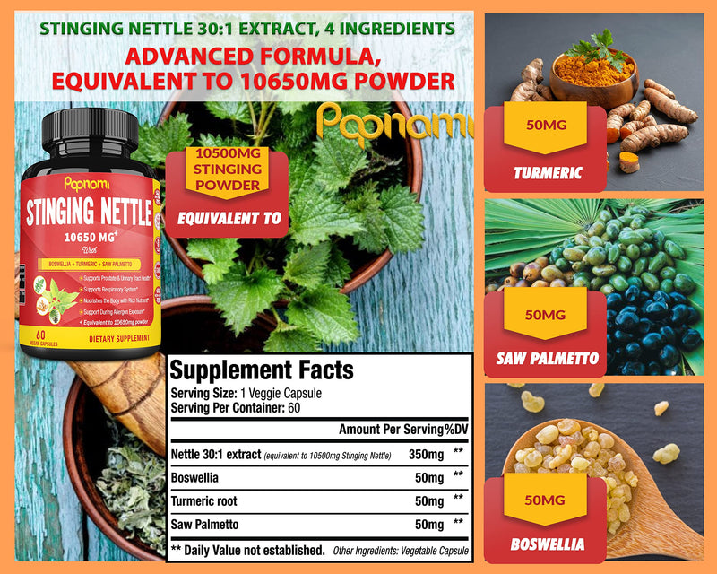 Stinging Nettle Root Extract Capsules equivalent to 10650MG, Highest Potency Plus Complex | Prostate Health Supplements for Men | Promotes Urinary Tract Health, Blood Pressure Support, 2 Months Supply - NewNest Australia