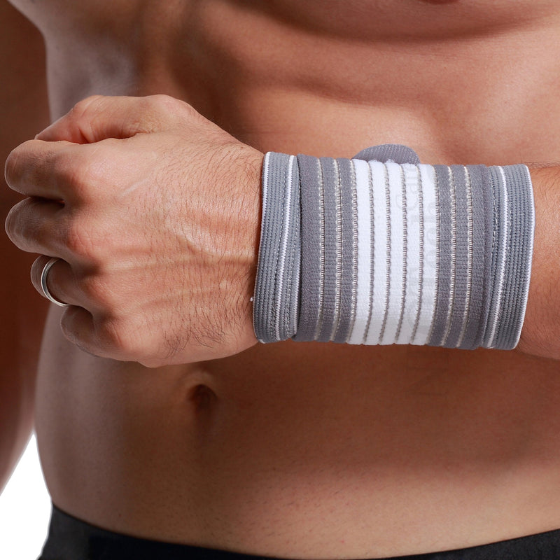 Neotech Care Wrist Band - Adjustable Compression Strap - Elastic & Breathable Fabric - Support Sleeve for Tennis, Sports, Exercise - Men, Women, Right or Left - Grey Colour (Size M, 1 Pair) 2 - NewNest Australia
