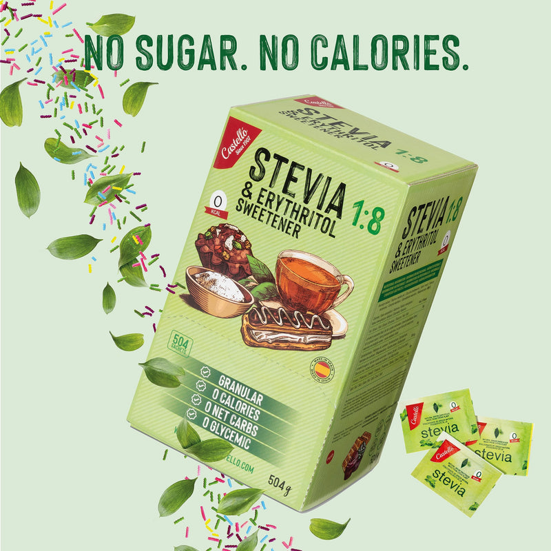 Stevia + Erythritol 1:8 Sweetener | 504 Sachets Of 1G | 100% Natural Sugar Substitute - 0 Calories - 0 Glycemic Index - Keto And Paleo - 0 Carbohydrates - No Gmo - Castello Since 1907-504 G - NewNest Australia