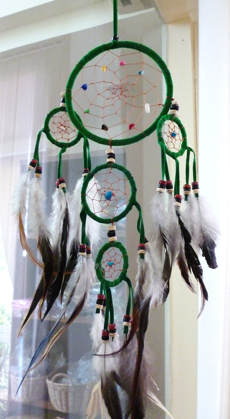 NewNest Australia - Moose546 Green Dream Catchers Hanging Ornaments with Feathers and Beads 4.5" Diameter and 18" Long C-050 