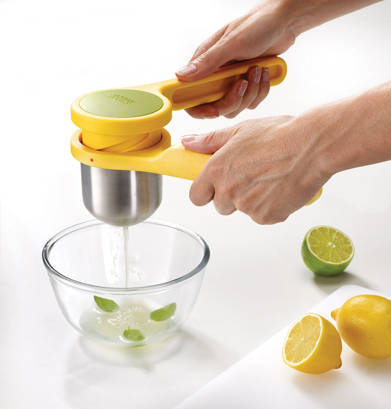 NewNest Australia - Joseph Joseph 20101 Helix Citrus Juicer Ergonomic Twist-Action Hand Press Stainless Steel, Yellow Citrus Press 