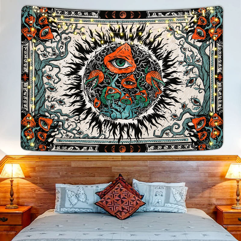 Mushroom Tapestry Burning Sun Tapestries Hippie Eyes Tapestry Mandala Vines Tapestry Moon Phase Tapestry Wall Hanging For Room(51.2 x 59.1 inches) Multicolor 51.2" x 59.1" - NewNest Australia