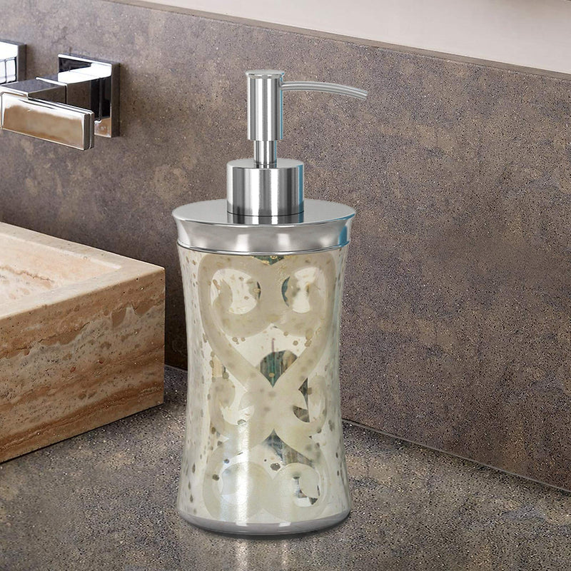 nu steel MG6H Mercury Glass Dispenser Pump Bottle for Bathroom Vanity Countertop, Kitchen Sink-Holds Essential Oils,Lotions,Liquid Soap,Hand Sanitizer-Etched - NewNest Australia